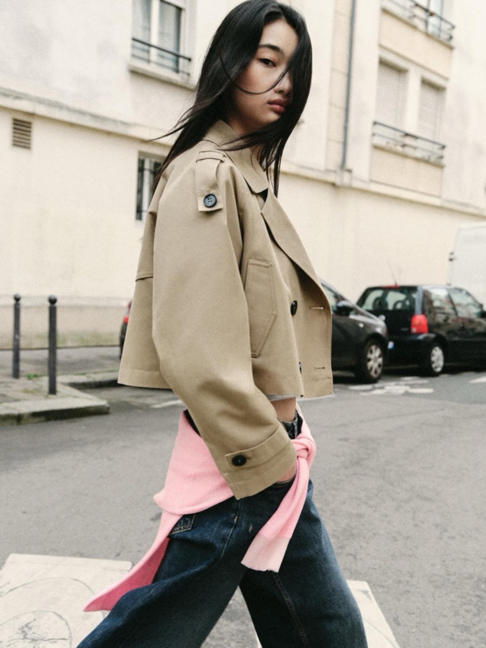 Zara cropped trench coat in beige